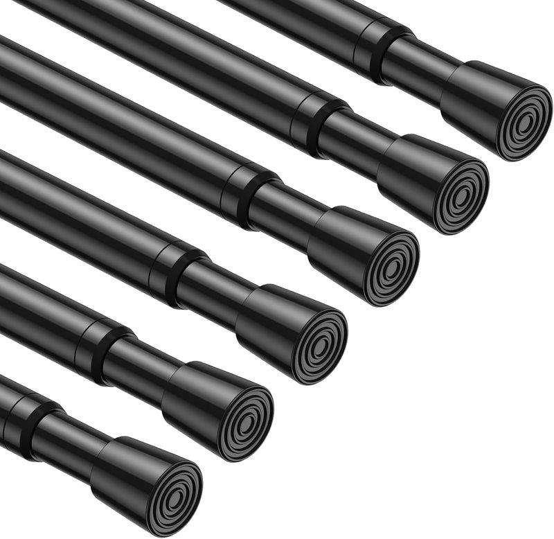 MEXAU 6PCS Tension Curtain Rod 33 to 59 Inch,Black Short Curtain Rods No Drilling,Loaded Expandable Spring Curtain Rods for Windows Kitchen,Closet,Cupboard,Door,Bookshelf - Image 1